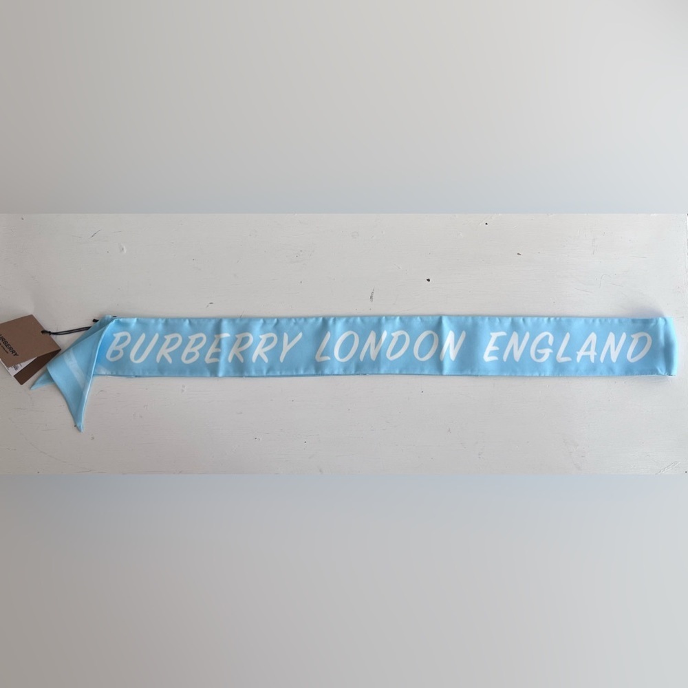 BURBERRY Skinny Silk Scarf- Topaz Blue - Picture 10 of 13